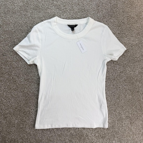 Banana Republic Tops - Banana Republic Shirt Womens Small White Ribbed Stretch Crew Neck Tee T-Shirt